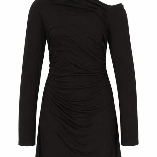 Weekday Women Black XL One Shoulder Ruched Long Sleeve Fit & Flare Dress