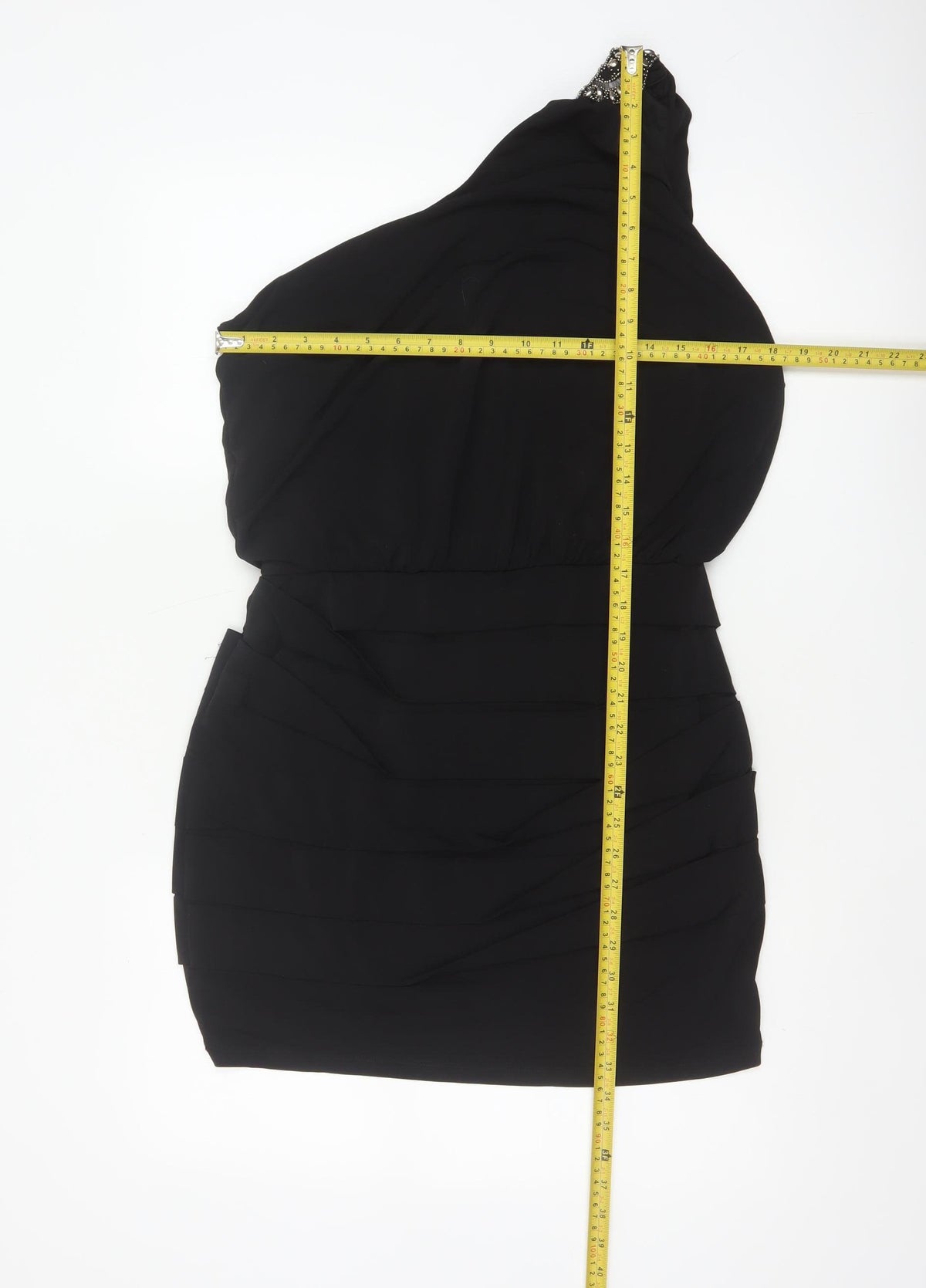 Nasty Gal Women Black L One Shoulder Beaded Bodycon Mini Party Dress