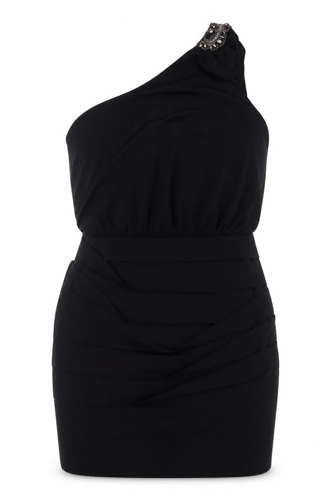 Nasty Gal Women Black L One Shoulder Beaded Bodycon Mini Party Dress