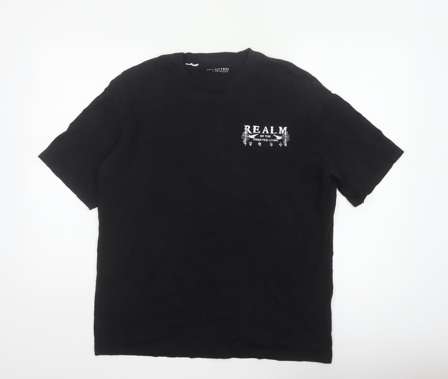 Selected Homme Men Black L Snake Graphic Print Crew Neck T-Shirt Realm