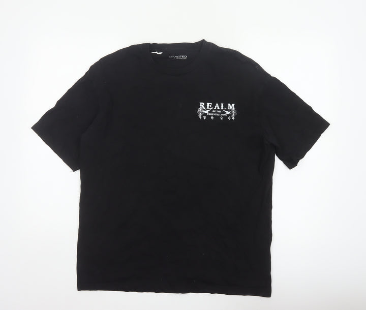 Selected Homme Men Black L Snake Graphic Print Crew Neck T-Shirt Realm