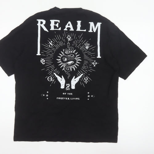 Selected Homme Men Black L Snake Graphic Print Crew Neck T-Shirt Realm