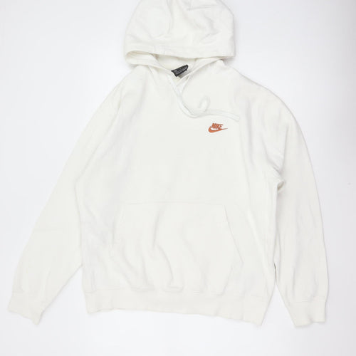 Nike Men’s Ivory M Pullover Hoodie Logo Cotton Blend