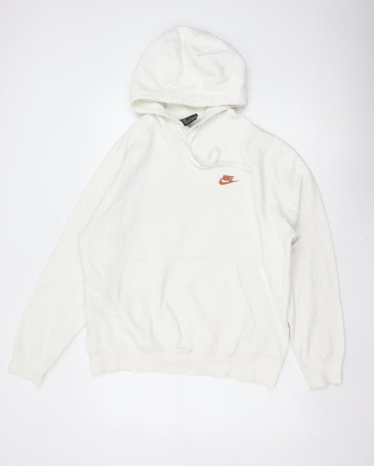 Nike Men’s Ivory M Pullover Hoodie Logo Cotton Blend