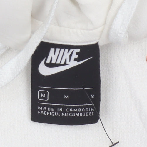 Nike Men’s Ivory M Pullover Hoodie Logo Cotton Blend