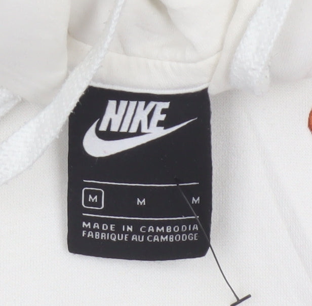 Nike Men’s Ivory M Pullover Hoodie Logo Cotton Blend
