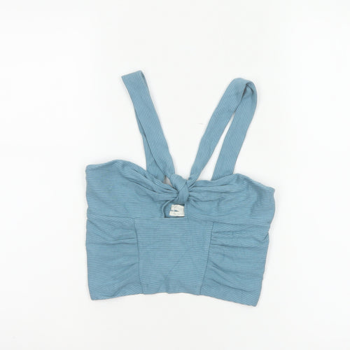Urban Outfitters Women Blue M Cropped Ribbed Tie Strap Tank Top