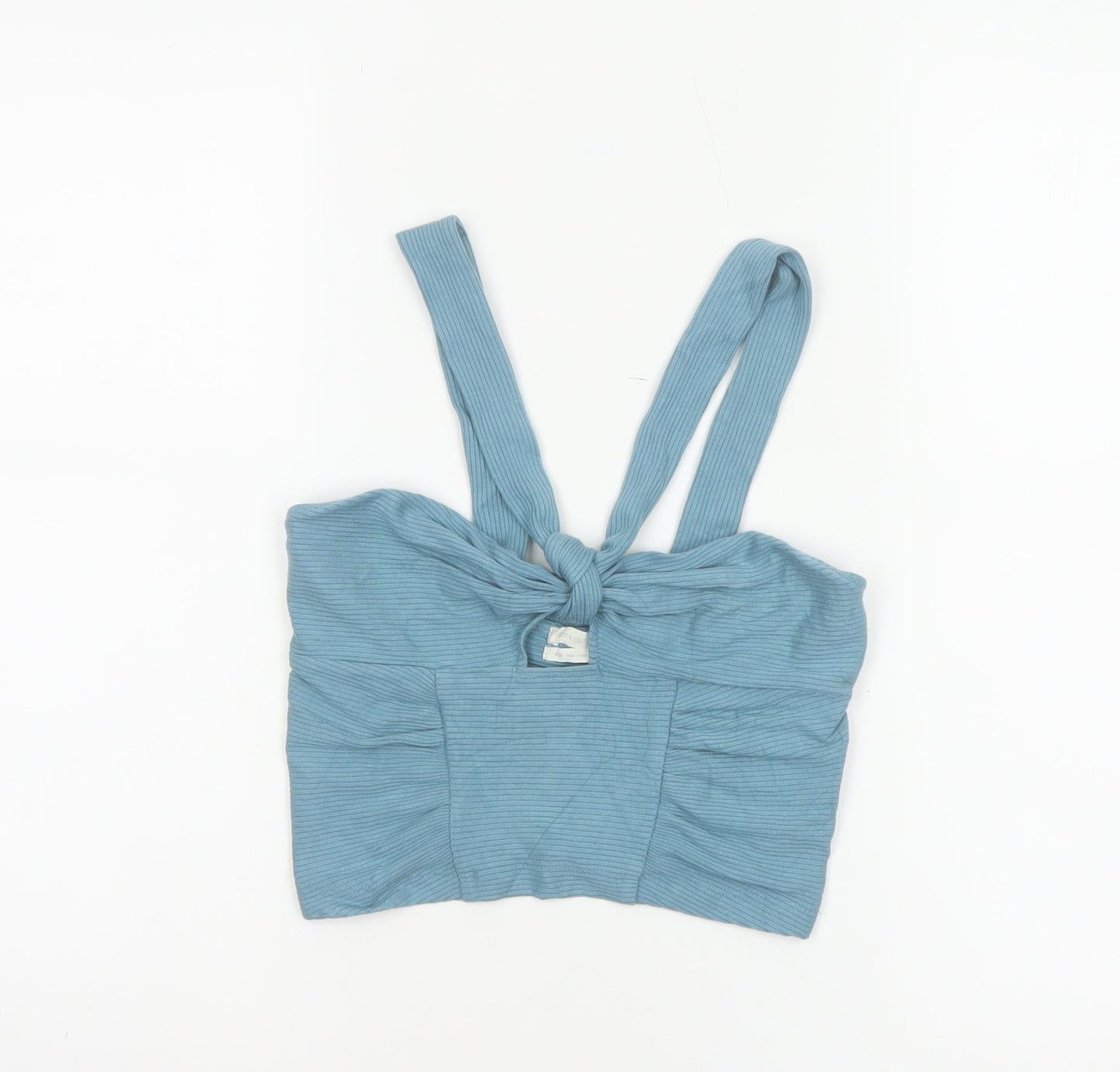 Urban Outfitters Women Blue M Cropped Ribbed Tie Strap Tank Top