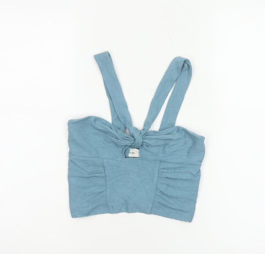 Urban Outfitters Women Blue M Cropped Ribbed Tie Strap Tank Top