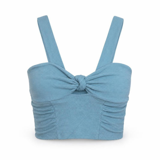 Front view of Urban Outfitters Women Blue M Cropped Ribbed Tie Strap Tank Top