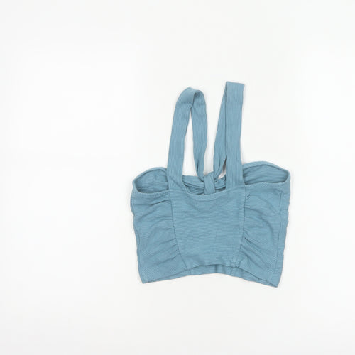 Urban Outfitters Women Blue M Cropped Ribbed Tie Strap Tank Top