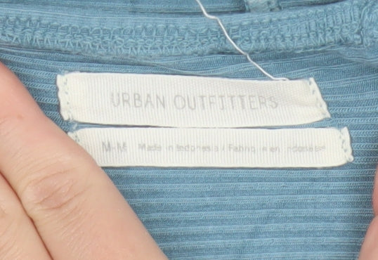 Urban Outfitters Women Blue M Cropped Ribbed Tie Strap Tank Top