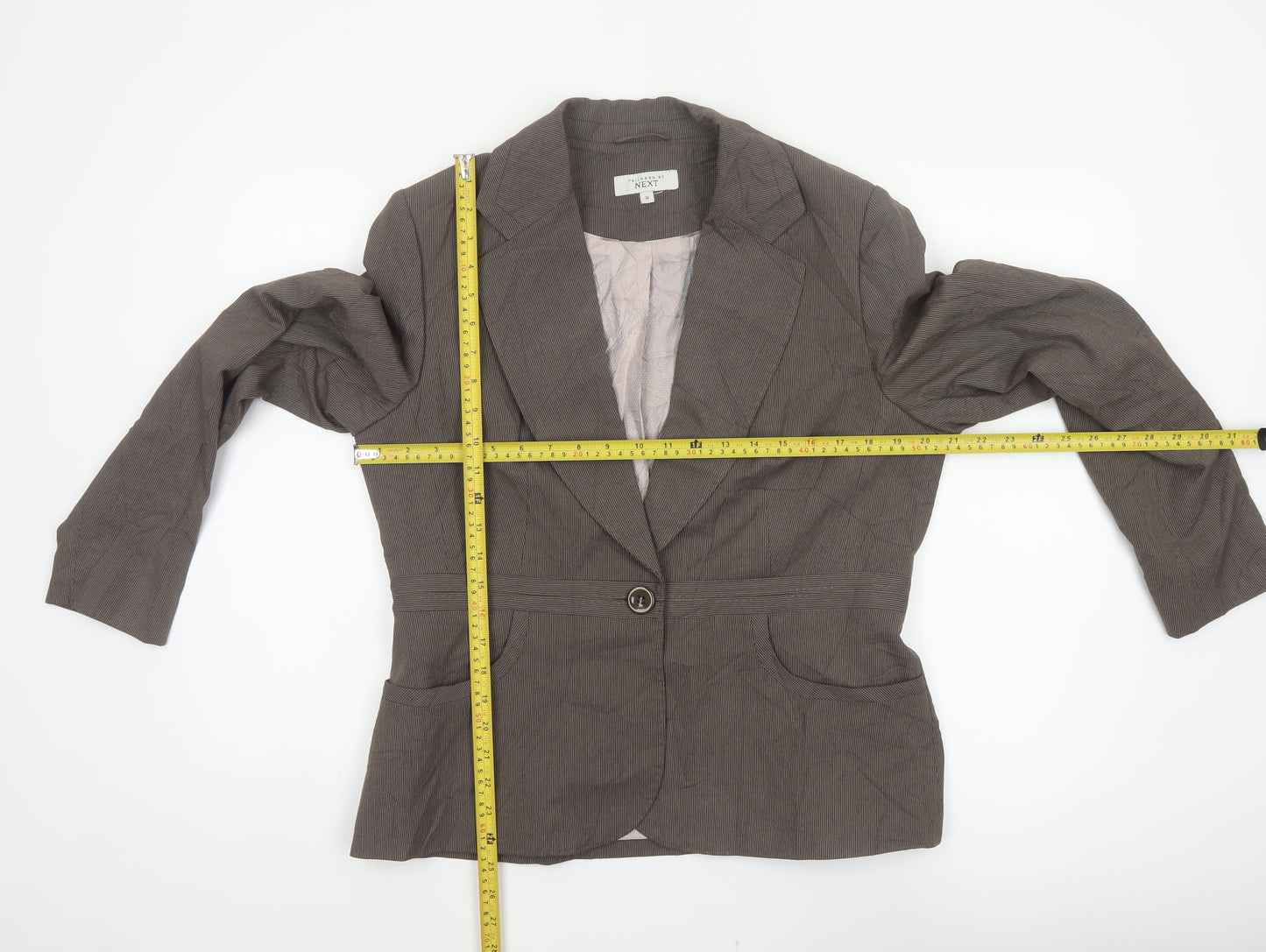 Next Women’s Brown Pinstripe Tailored Blazer Jacket UK 16 Business