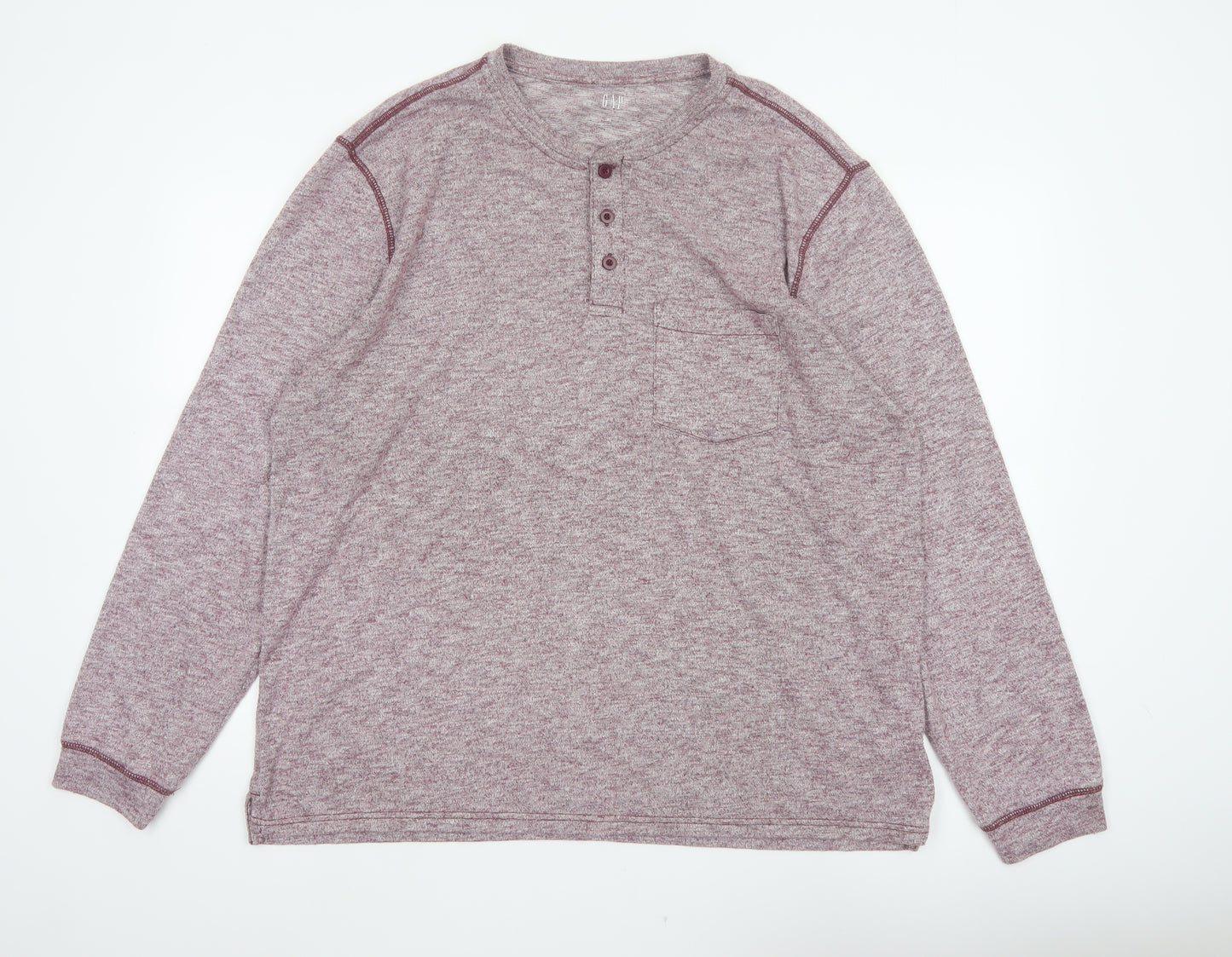 Gap Men's Red XL Long Sleeve Henley Pocket Cotton Blend Top