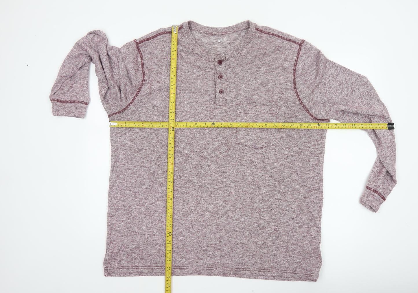 Gap Men's Red XL Long Sleeve Henley Pocket Cotton Blend Top