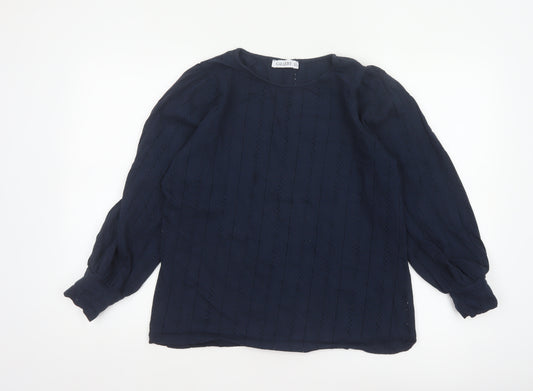 Gallery Women’s Navy Blue UK 16 Cotton Puff Sleeve Broderie Blouse