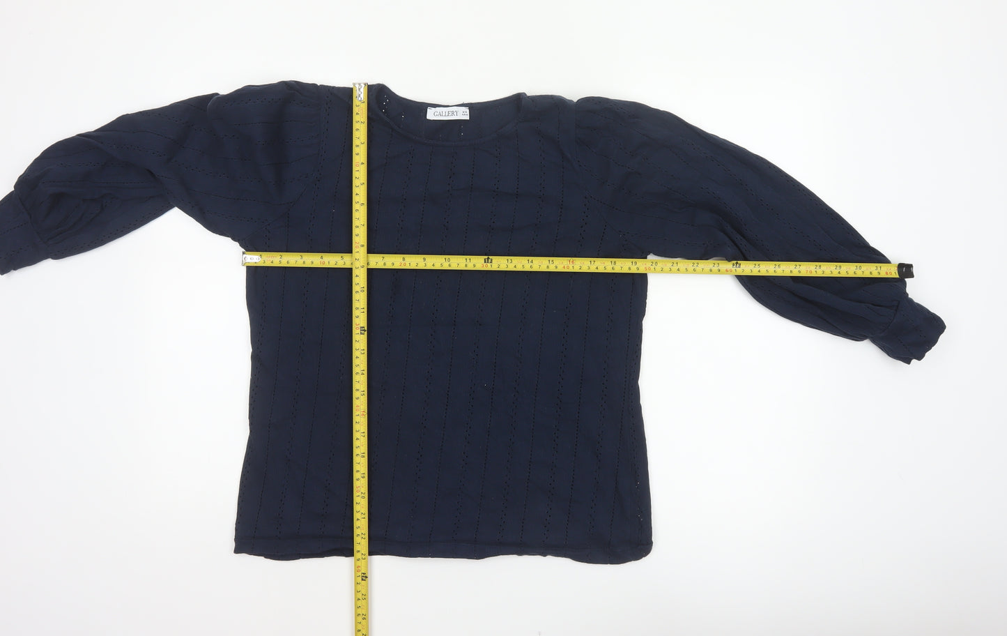 Gallery Women’s Navy Blue UK 16 Cotton Puff Sleeve Broderie Blouse