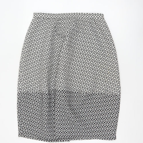 Topshop Women Black White Geometric Pencil Skirt UK 12 Knee Length