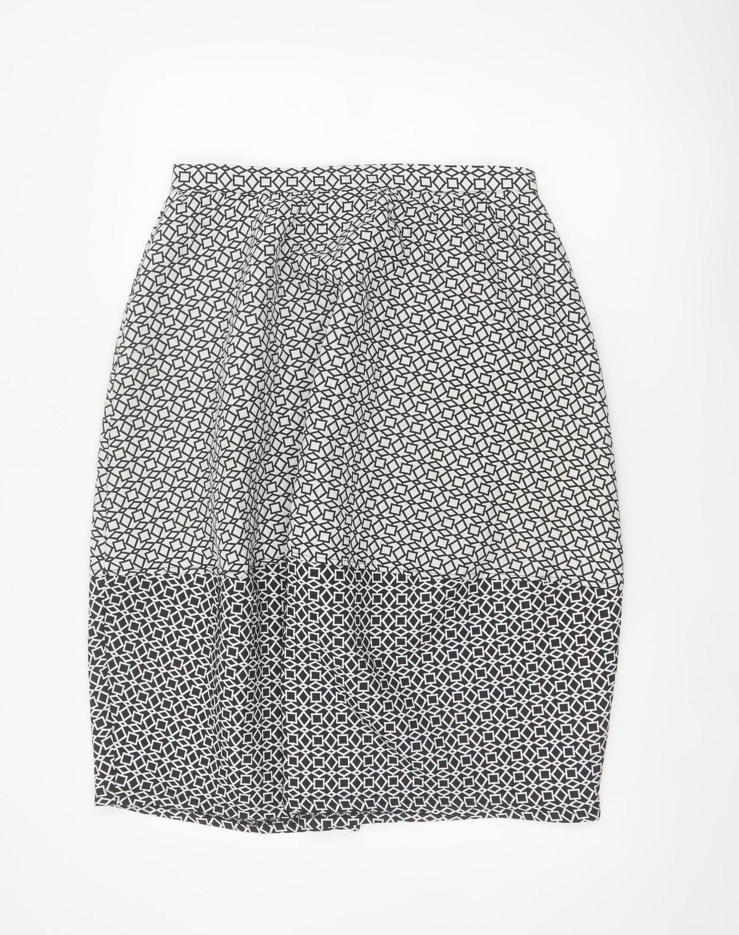 Topshop Women Black White Geometric Pencil Skirt UK 12 Knee Length