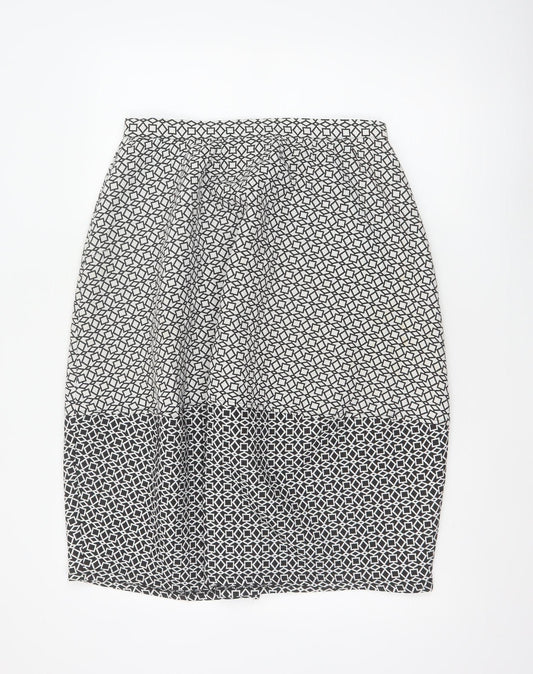 Topshop Women Black White Geometric Pencil Skirt UK 12 Knee Length