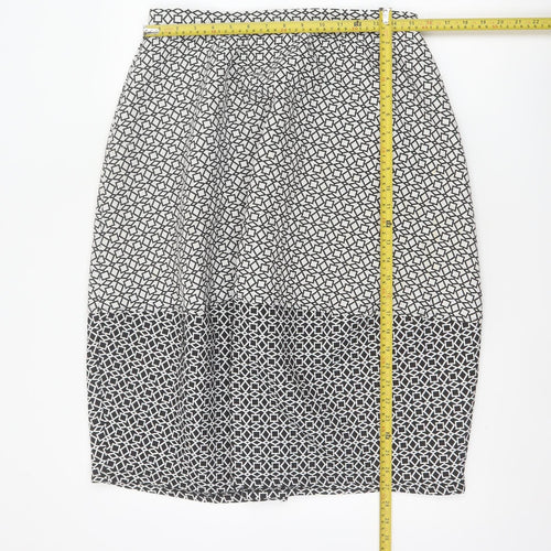 Topshop Women Black White Geometric Pencil Skirt UK 12 Knee Length