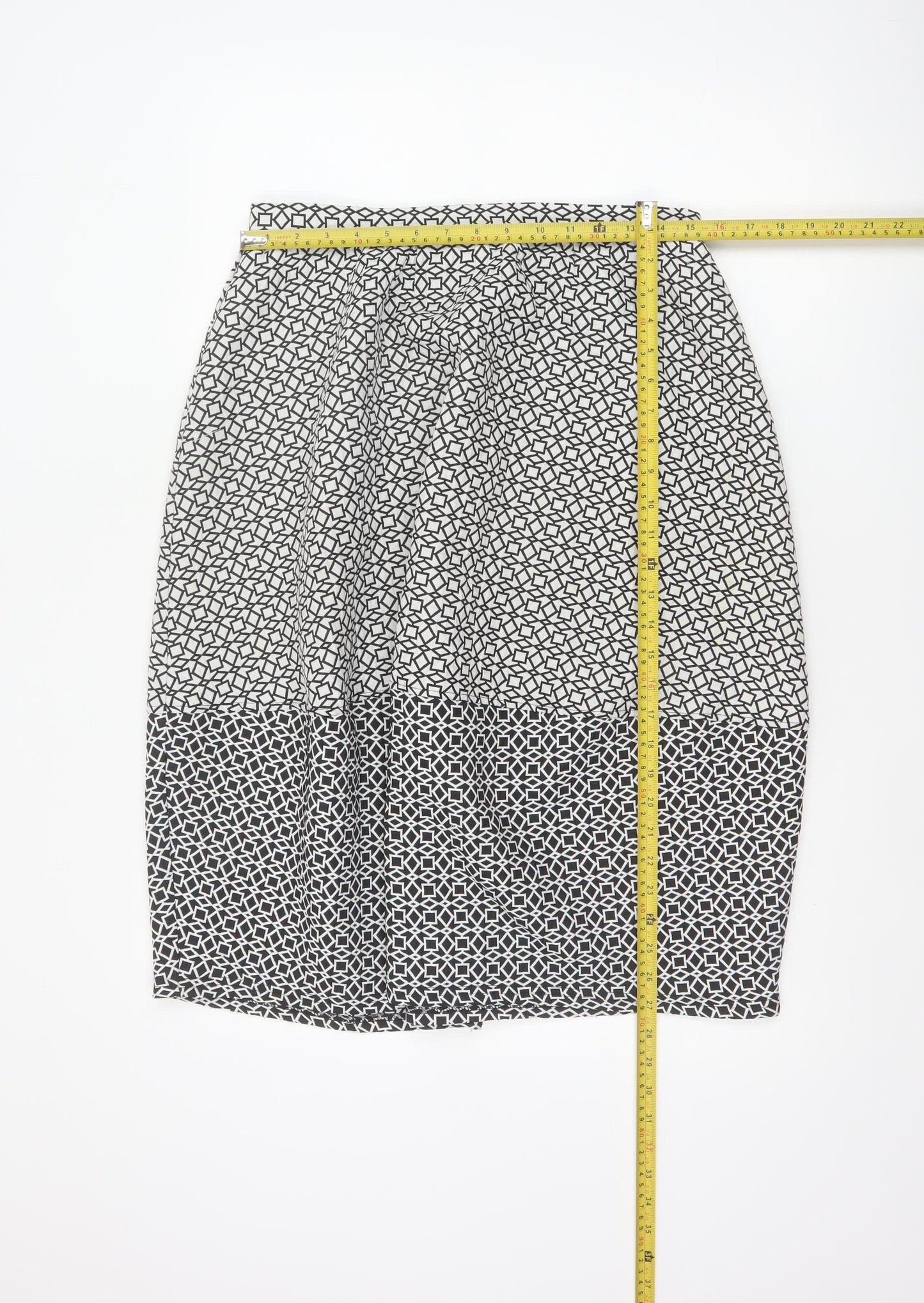 Topshop Women Black White Geometric Pencil Skirt UK 12 Knee Length