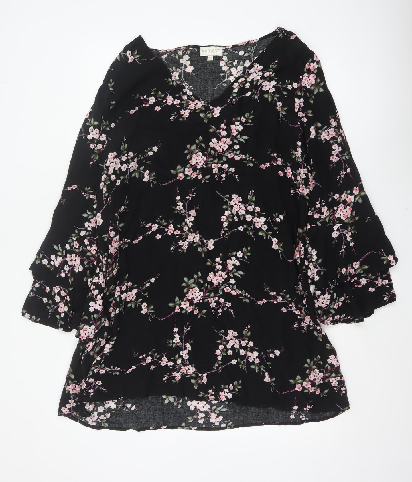 Apricot Women Black Floral UK 14 Fit & Flare V-Neck Bell Sleeve Dress
