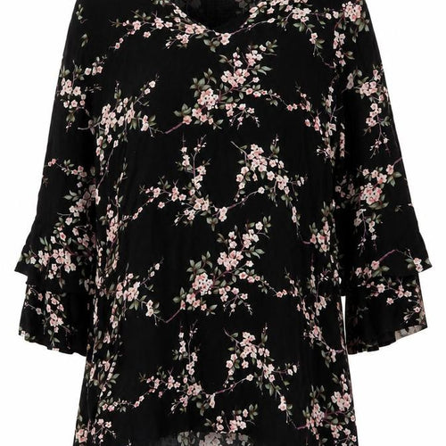 Apricot Women Black Floral UK 14 Fit & Flare V-Neck Bell Sleeve Dress