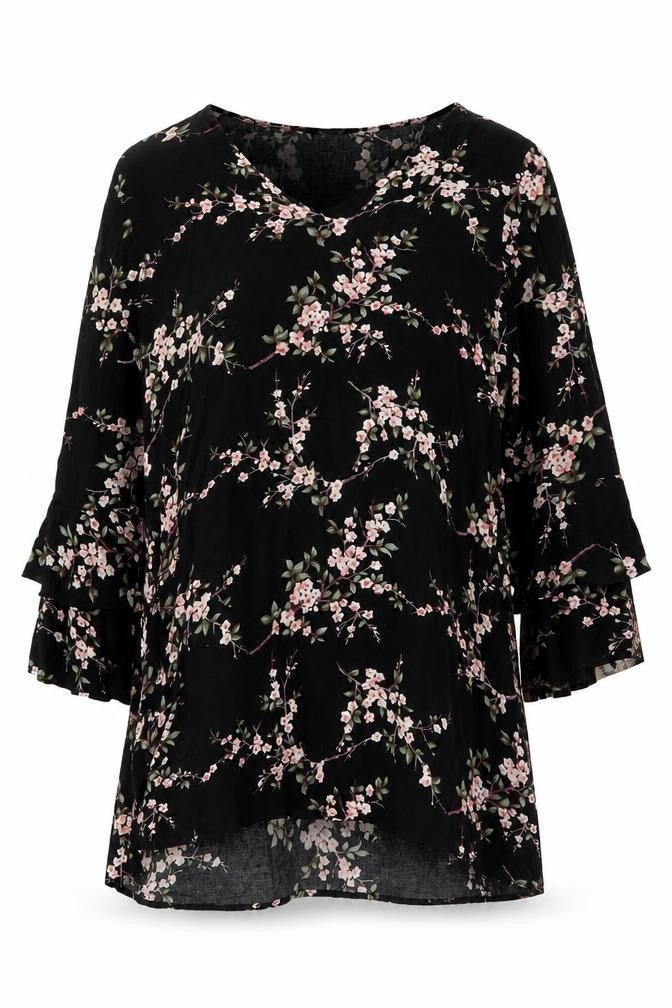 Apricot Women Black Floral UK 14 Fit & Flare V-Neck Bell Sleeve Dress