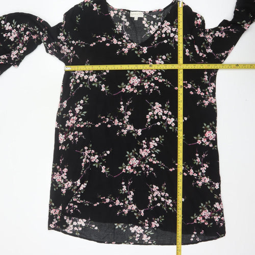 Apricot Women Black Floral UK 14 Fit & Flare V-Neck Bell Sleeve Dress