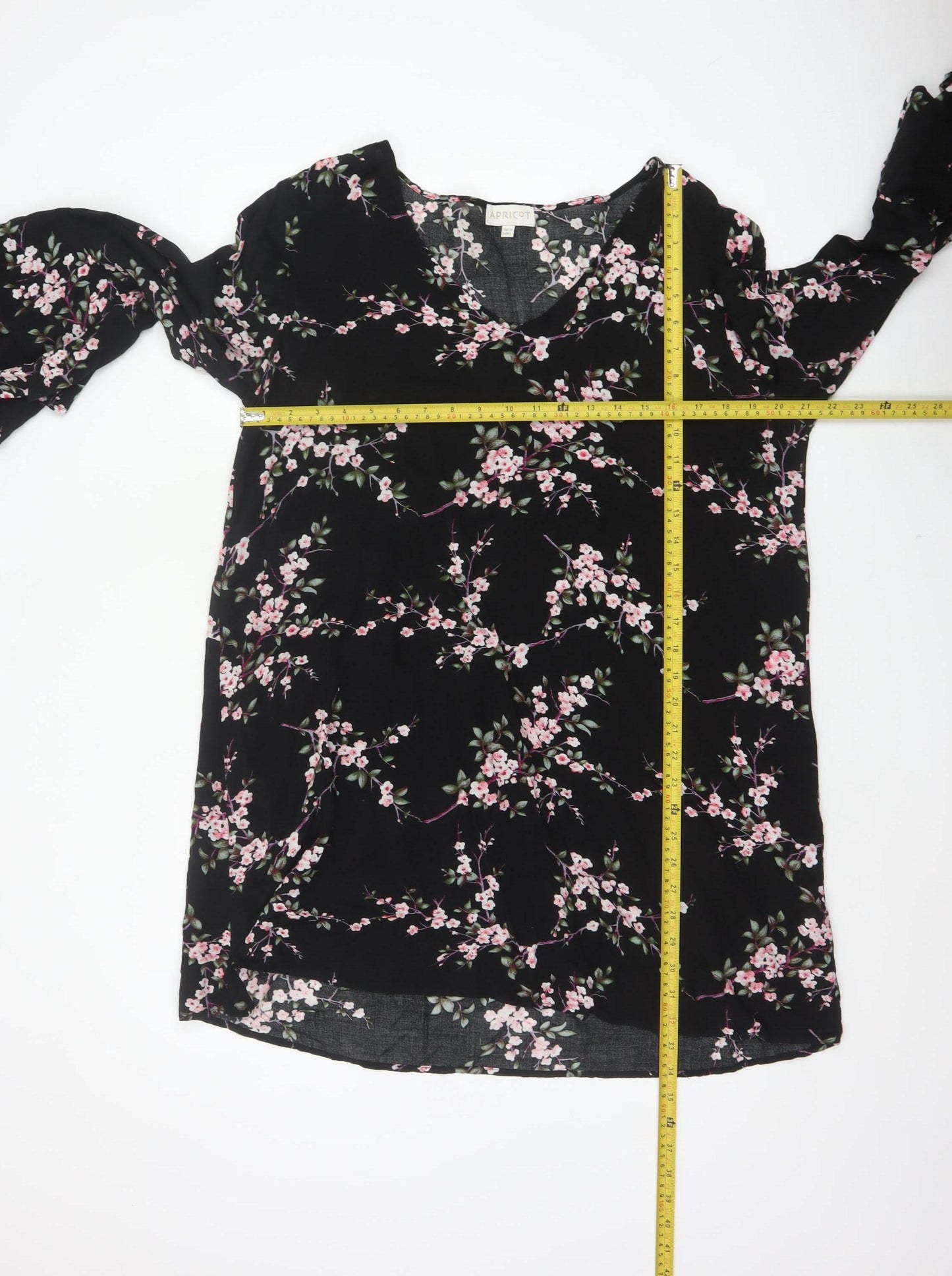 Apricot Women Black Floral UK 14 Fit & Flare V-Neck Bell Sleeve Dress