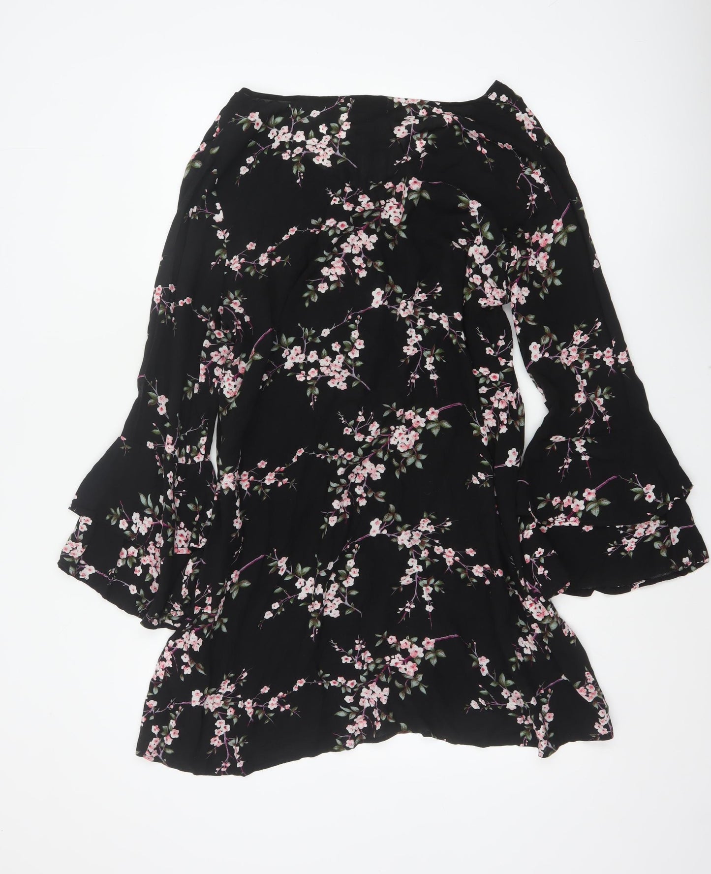 Apricot Women Black Floral UK 14 Fit & Flare V-Neck Bell Sleeve Dress