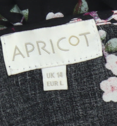 Apricot Women Black Floral UK 14 Fit & Flare V-Neck Bell Sleeve Dress