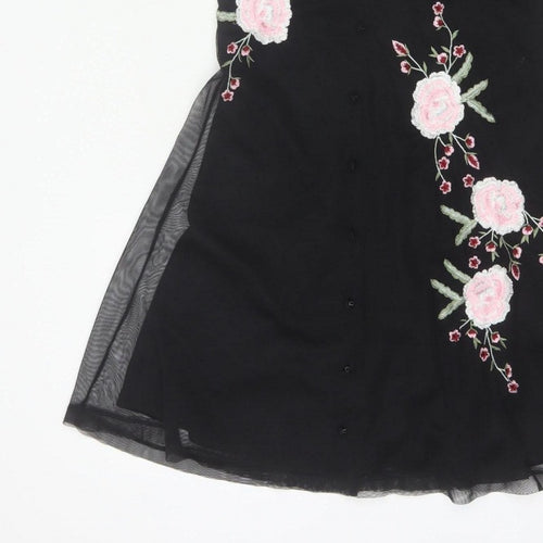 ASOS Design Women Black UK 6 Skater Dress Floral Embroidered Mesh