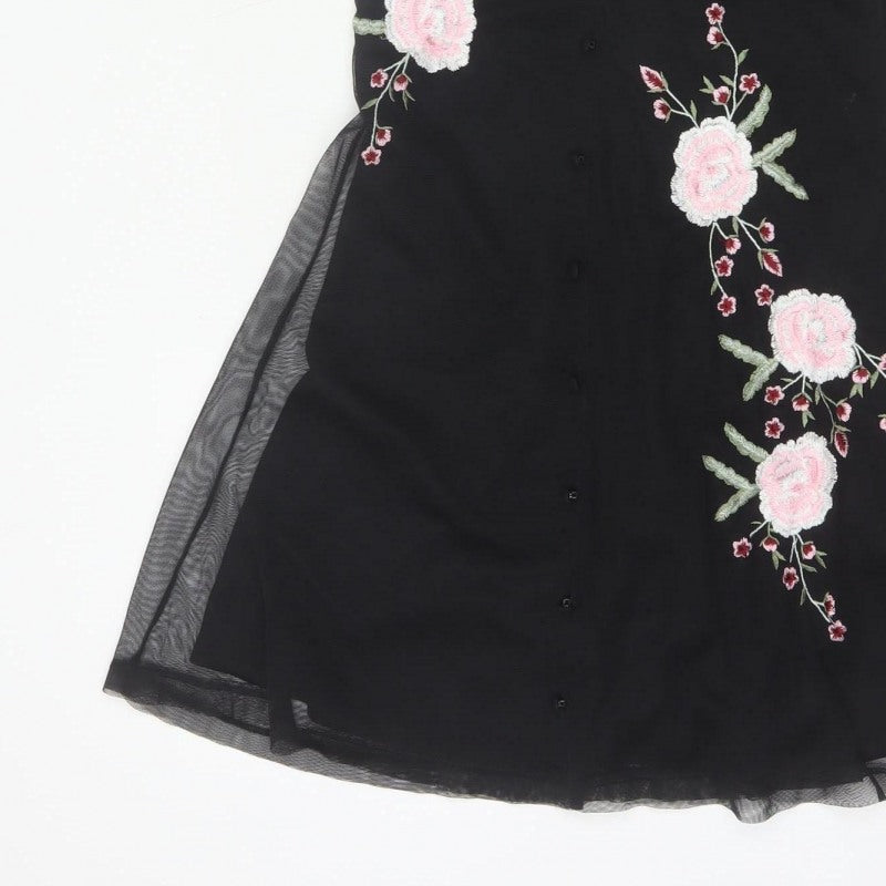 ASOS Design Women Black UK 6 Skater Dress Floral Embroidered Mesh