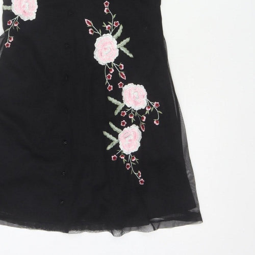ASOS Design Women Black UK 6 Skater Dress Floral Embroidered Mesh