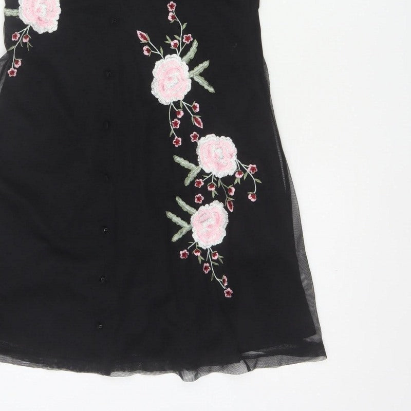ASOS Design Women Black UK 6 Skater Dress Floral Embroidered Mesh