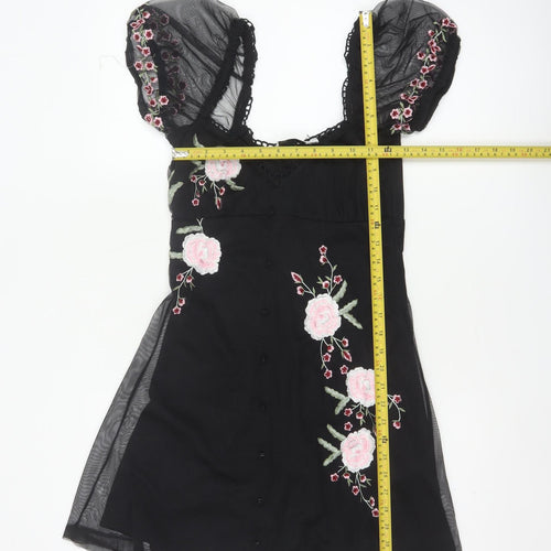 ASOS Design Women Black UK 6 Skater Dress Floral Embroidered Mesh