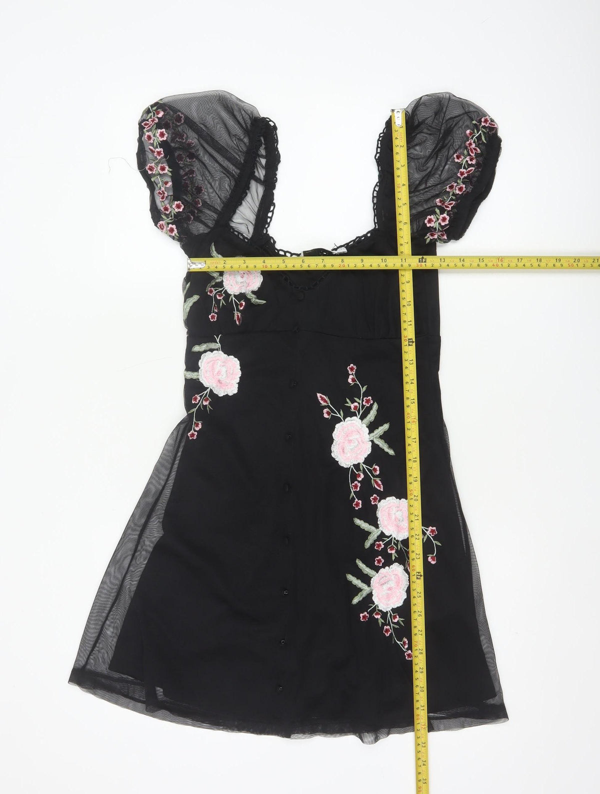 ASOS Design Women Black UK 6 Skater Dress Floral Embroidered Mesh
