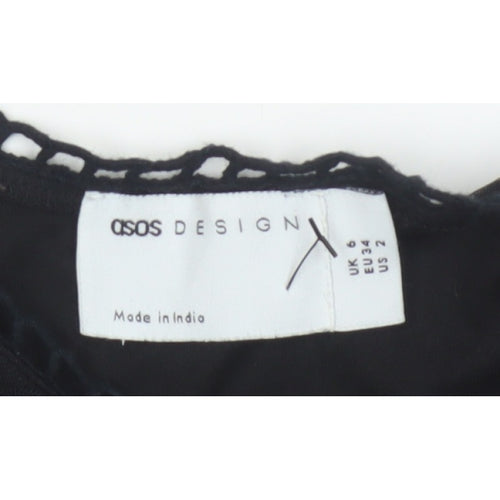 ASOS Design Women Black UK 6 Skater Dress Floral Embroidered Mesh