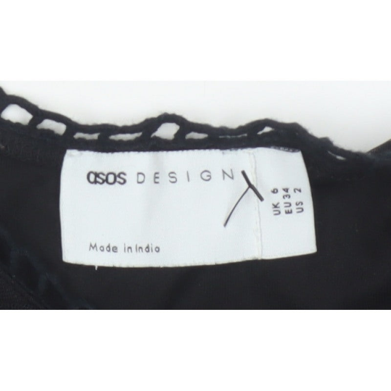 ASOS Design Women Black UK 6 Skater Dress Floral Embroidered Mesh