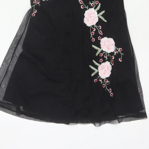 ASOS Design Women Black UK 6 Skater Dress Floral Embroidered Mesh