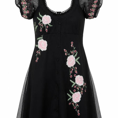 ASOS Design Women Black UK 6 Skater Dress Floral Embroidered Mesh
