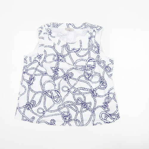 Hobbs Women White Blue Nautical Rope Print Cotton Sleeveless Tank Top XL