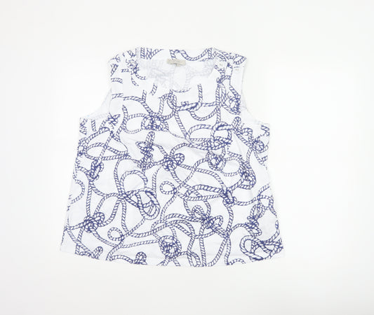 Hobbs Women White Blue Nautical Rope Print Cotton Sleeveless Tank Top XL