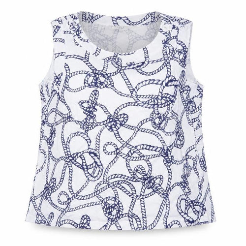 Hobbs Women White Blue Nautical Rope Print Cotton Sleeveless Tank Top XL