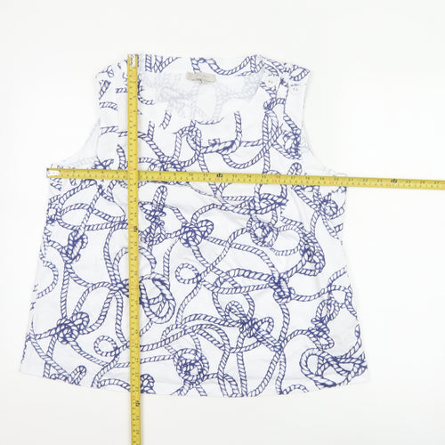 Hobbs Women White Blue Nautical Rope Print Cotton Sleeveless Tank Top XL