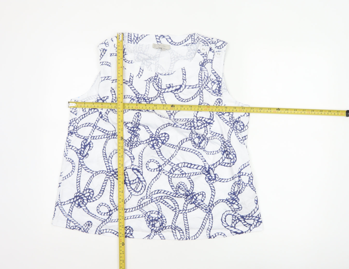 Hobbs Women White Blue Nautical Rope Print Cotton Sleeveless Tank Top XL
