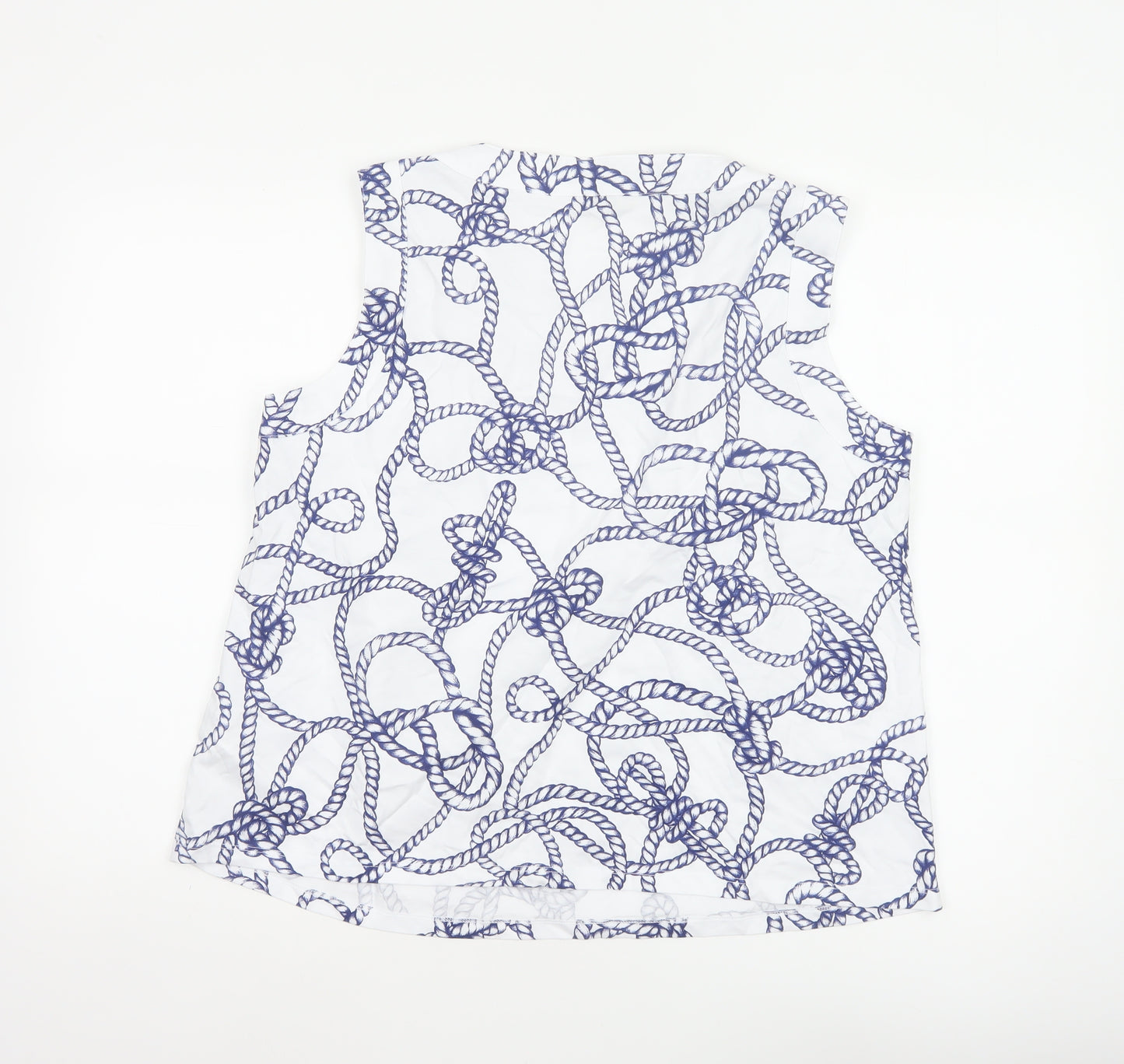 Hobbs Women White Blue Nautical Rope Print Cotton Sleeveless Tank Top XL