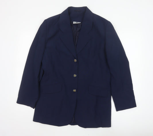 I. Magnin Women’s Navy Blue UK 14 Vintage 3 Button Long Blazer